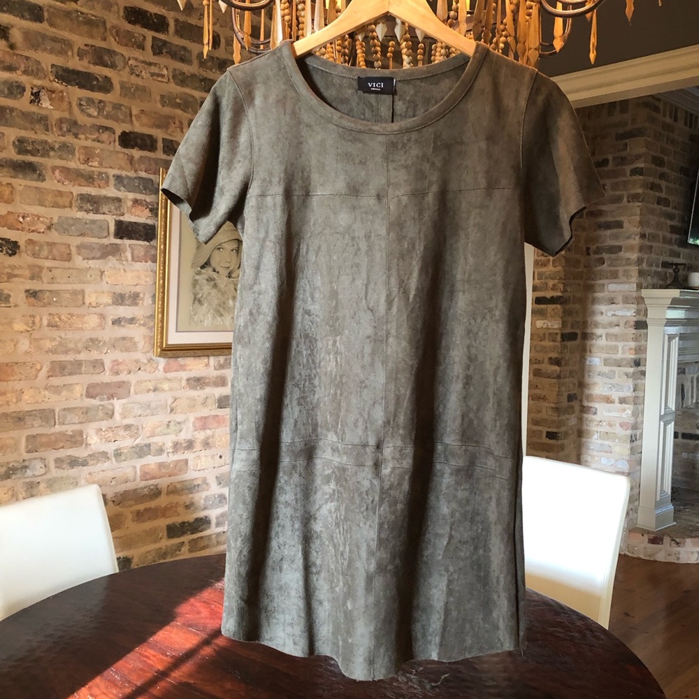 OLIVACEOUS sueded fabric shift dress Olive green